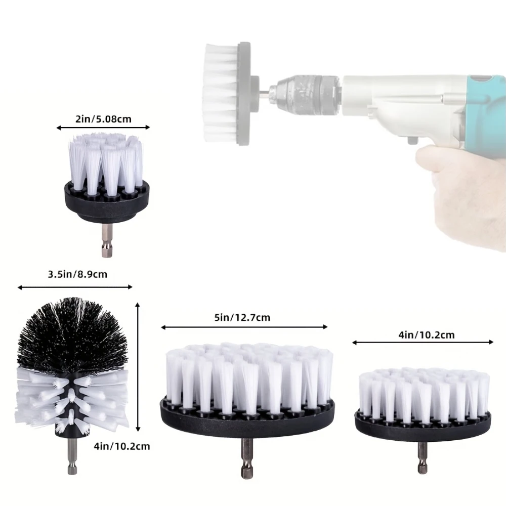 4PCS Drill Brush Set Soft Bristle Brushes with Extension Rod for Home Cleaning 4 Brush Head Sizes Nylon Fiber Electric Cleaning