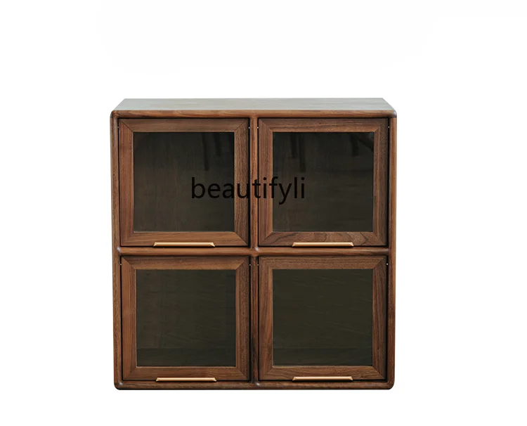 Four-Grid Cabinet Black Walnut Solid Wood Bookcase Free Combination Living Room Assembled Cabinet Floor Cabinet furniture