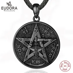 Eudora 925 Sterling Silver pentagramma rune collane per donna uomo Black amuleto Guardian Star Tetragrammaton ciondolo strega regalo