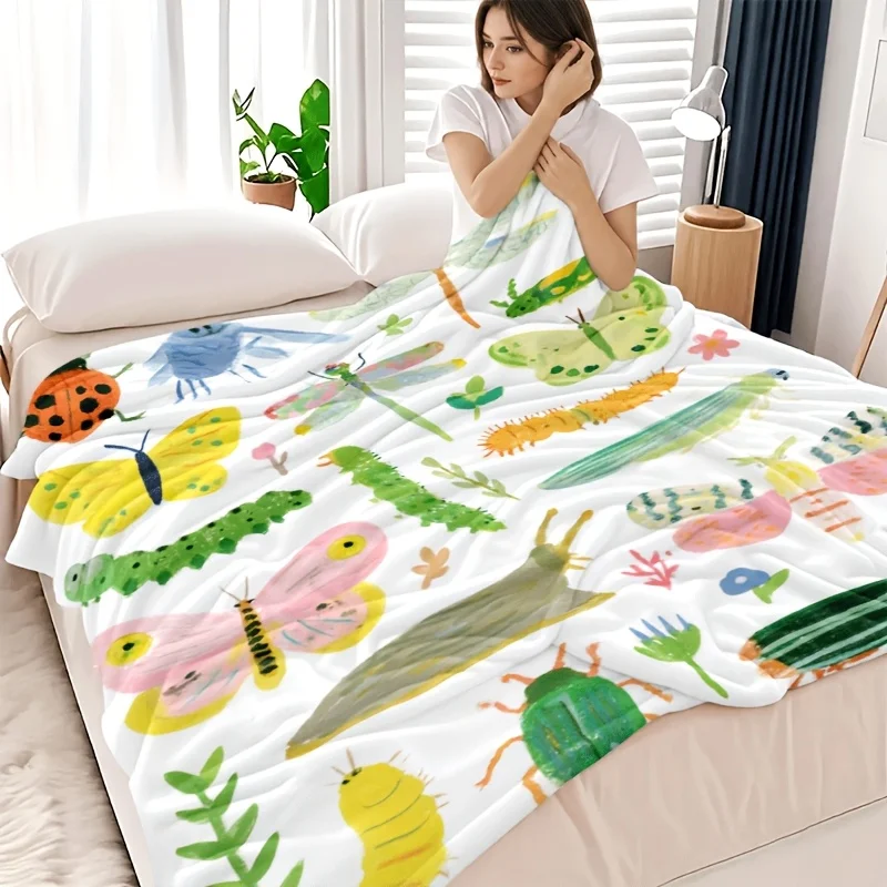 Whimsical Butterfly Insect Nature Pattern Blanket Throw Cozy Plush Nursery Kids Children Room Decoration Gift Idea