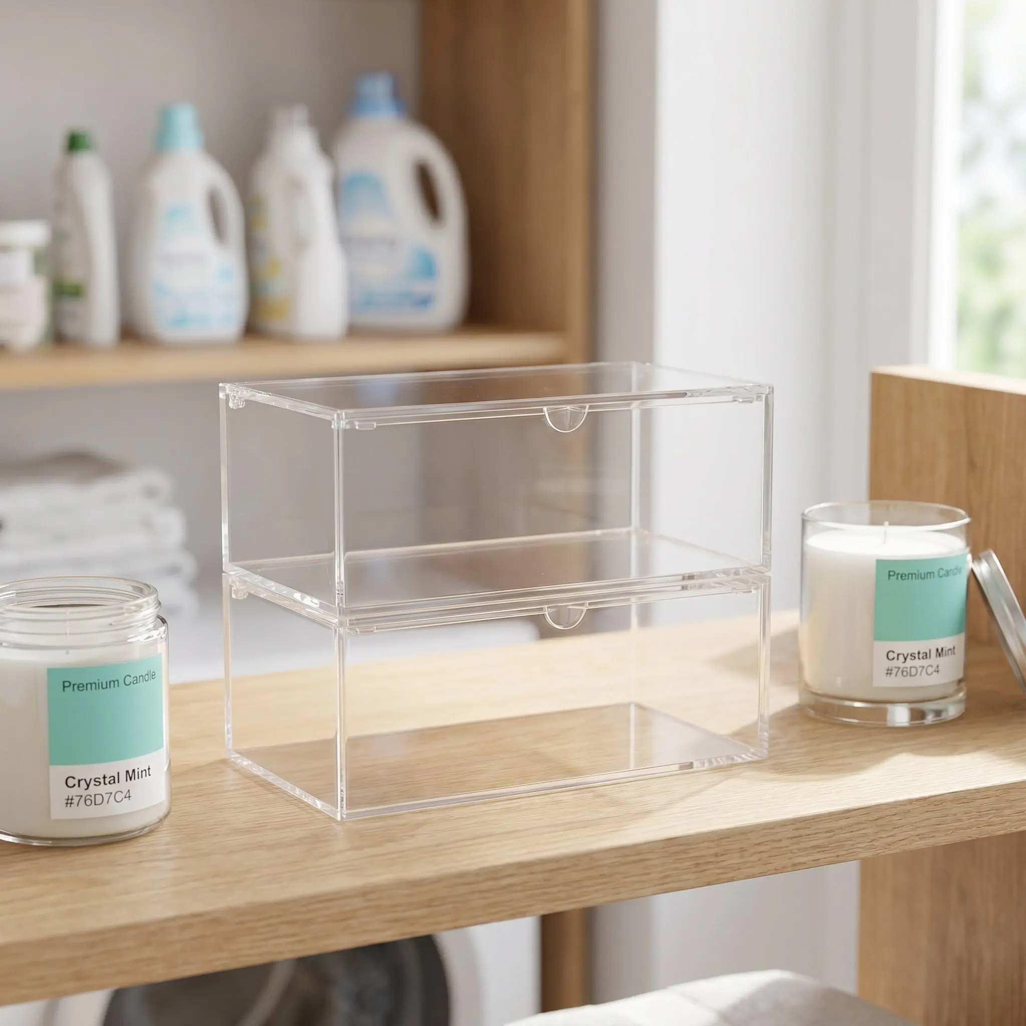 2Pcs Laundry Dryer Sheets Box Transparent Organizer Airtight Storage Case Lid for Laundry Room Apartment Small Spaces Dryer