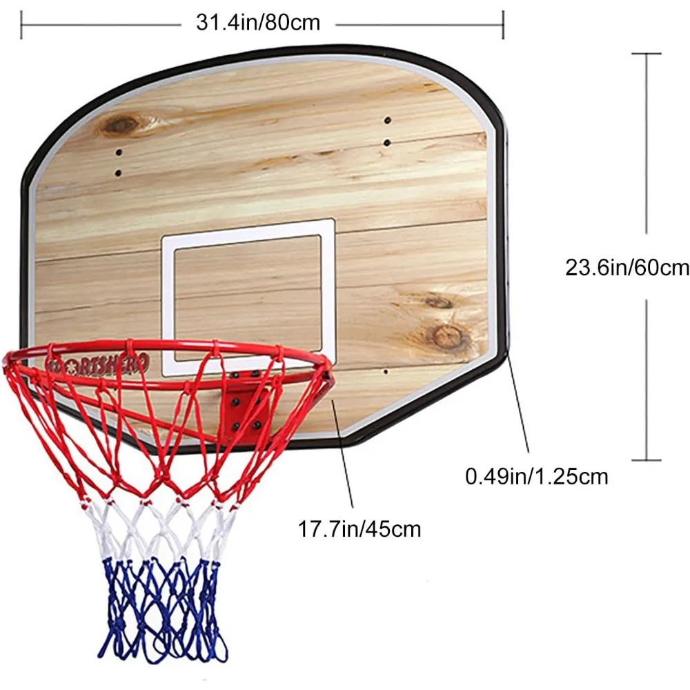 Indoor-Basketballkorb mit Holzrückwand und 17-Zoll-Stahlrand für Jugendliche und Erwachsene – ideale hängende Gartenausrüstung