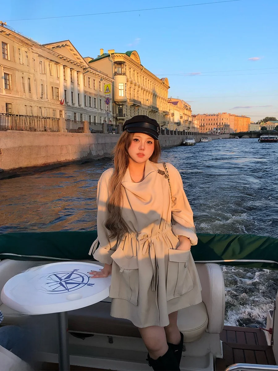 

Annie Not Fire Tuscany Sun High nce Sensation Women's plus Size Waist Cinched Lapel Double Breasted Windbreaker Jaet