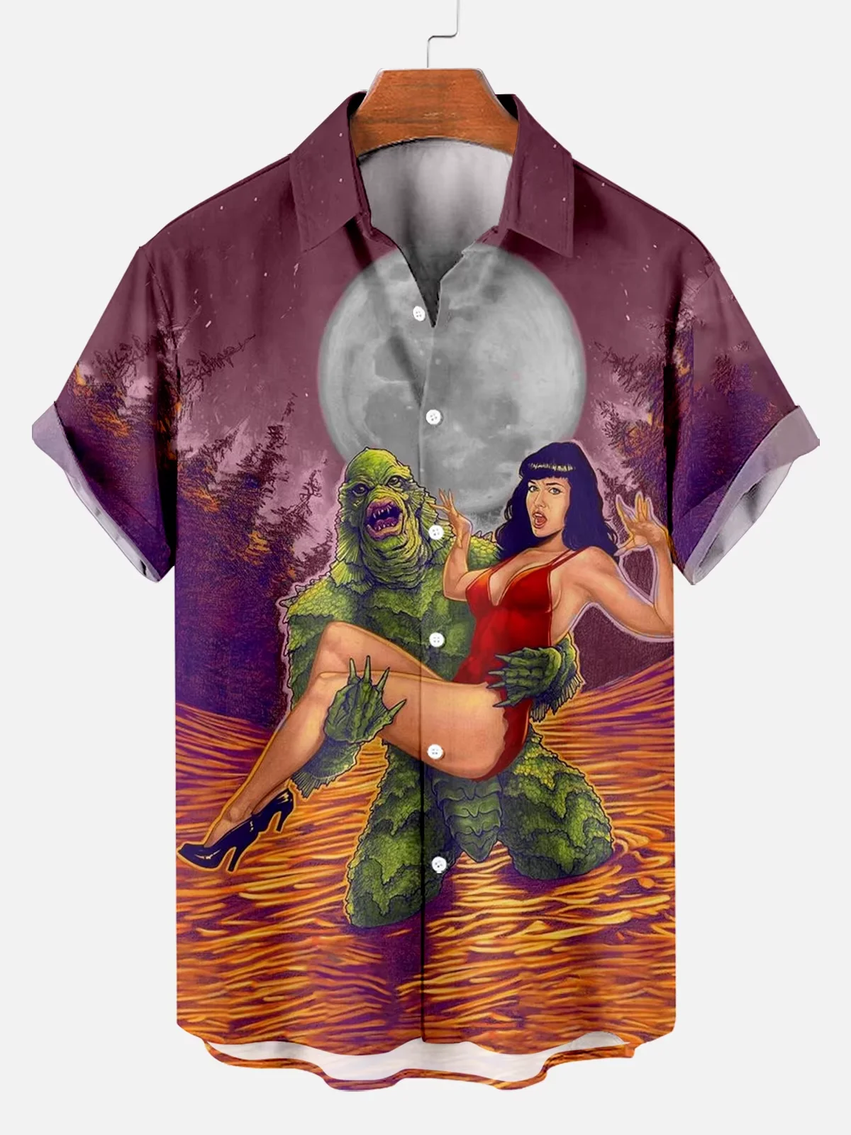 

2024 Men's Retro Horror Movie Print Shirt 3D Printed Lapel Shirt Casual Short Sleeve Shirt Summer Loose Shirt