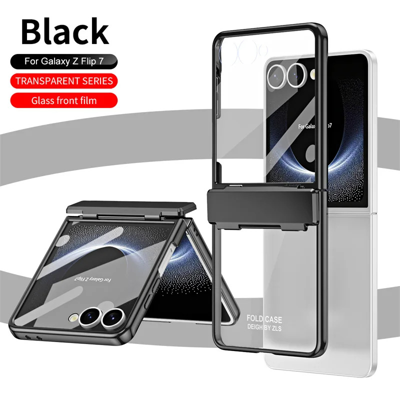 

For Samsung Galaxy Z Flip 7 5G Phone Case Luxury Electroplating Matte Folding Hinge Screen Protector Film Shockproof Hard Cover
