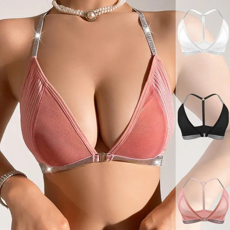 

Sexy Hanging Neck Underwear for Women Comfortable Breathable Bandeau Bra Women's Fashionable Trendy Silver Strap Anti Shake
