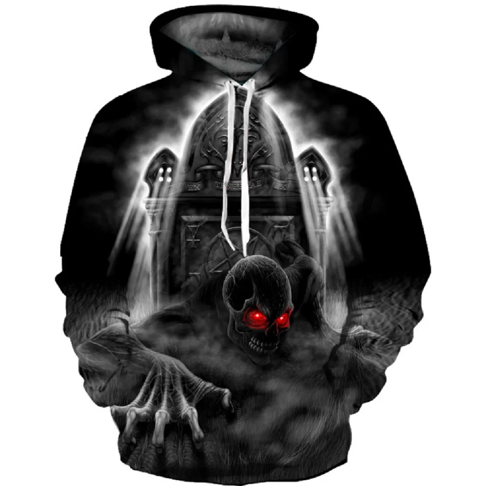 Vibasin-Sweats à capuche tête de mort College en 3D pour hommes, pull vintage PVD, survêtement unisexe, mode hip hop, sweat à capuche décontracté, automne