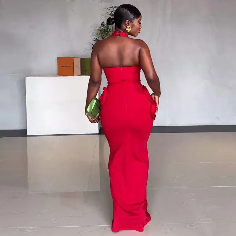 Irmã estrela moda sexy elegante estereoscópico flor dividir vestidos longos atacado boate festa temperamento vestidos de viagem