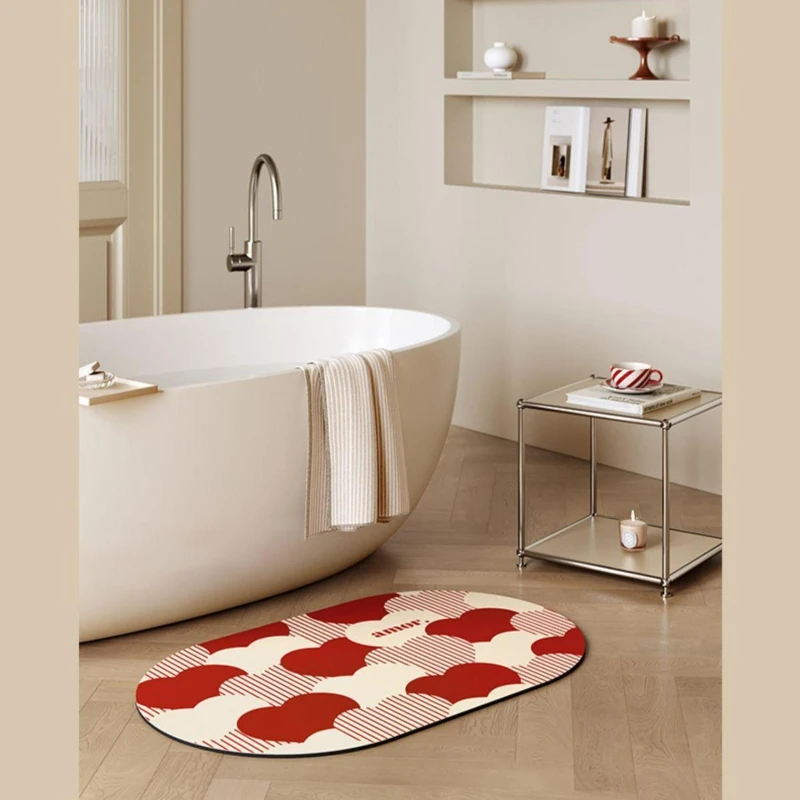 Heart love diatom mud bathroom absorbent floor mat New Year's red room bathroom door non-slip and anti-drop floor mat