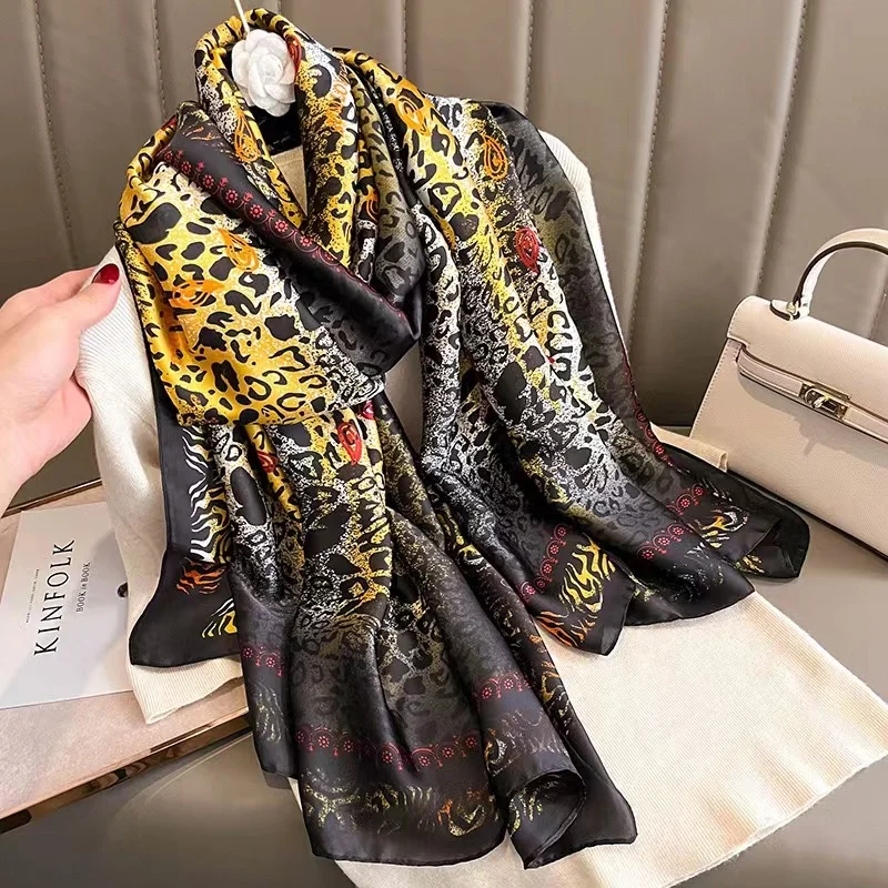 180X90CM Print Silk Scarves Satin Shawls female women Popular Letter Beach lady Towel Fashion Long Bandanna foulard wrap muffler