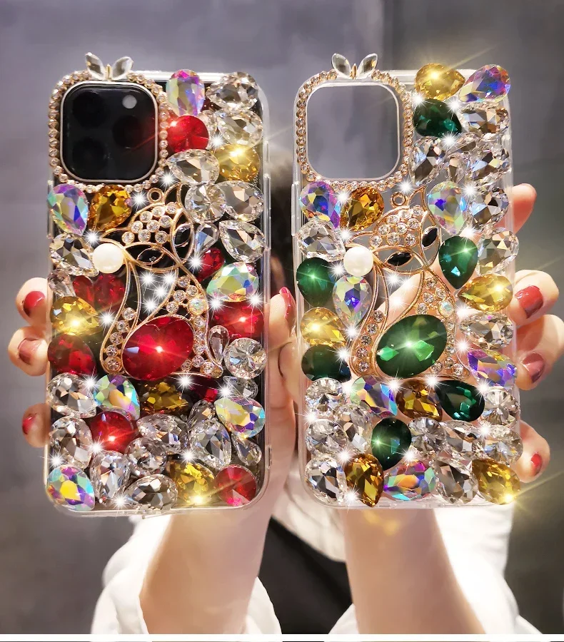 

Cartoon Fox Full Diamond Glitter Case for iPhone, Bling Rhinestone, Soft TPU Back Cover, 15, 14, 11, 12, 13 Pro Max, 16 Plus