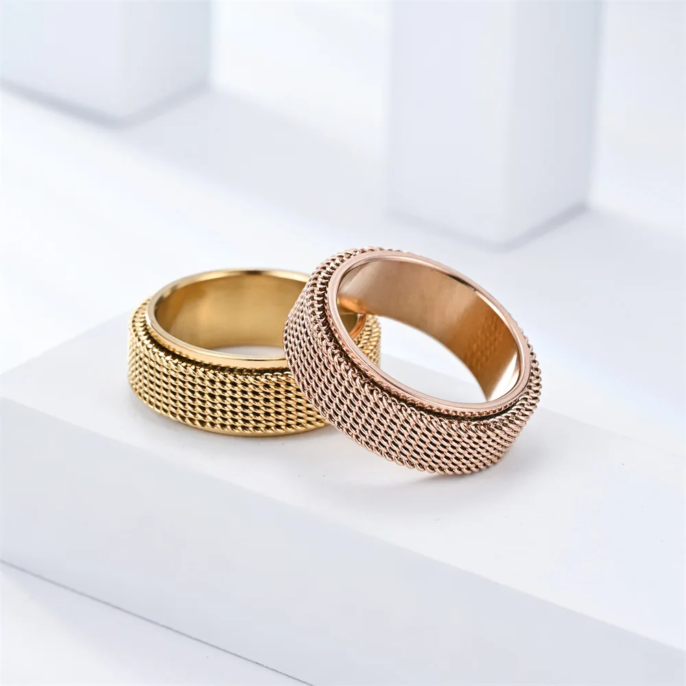 Anti-Stress Rotating Mesh Chain Men\'S Finger Ring Anxiety Relief Spinning Metal Spinner Fidget Ring Trendy Jewelry Anillos