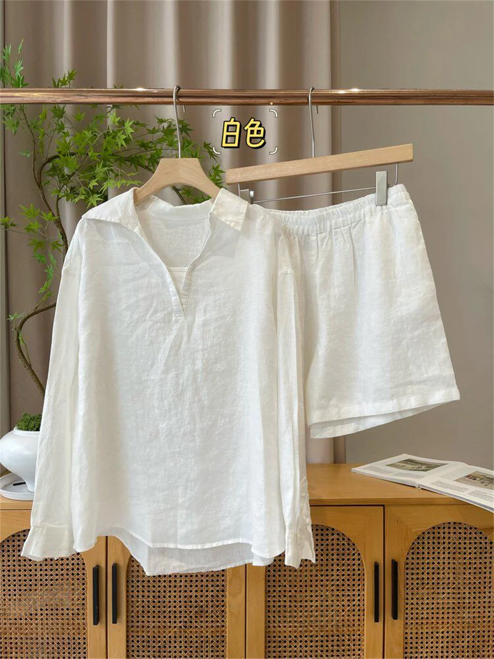 26 Summer Women's Casual Clothes 2 Piece Set Collared 100 Linen Shirt With Shorts Suit
