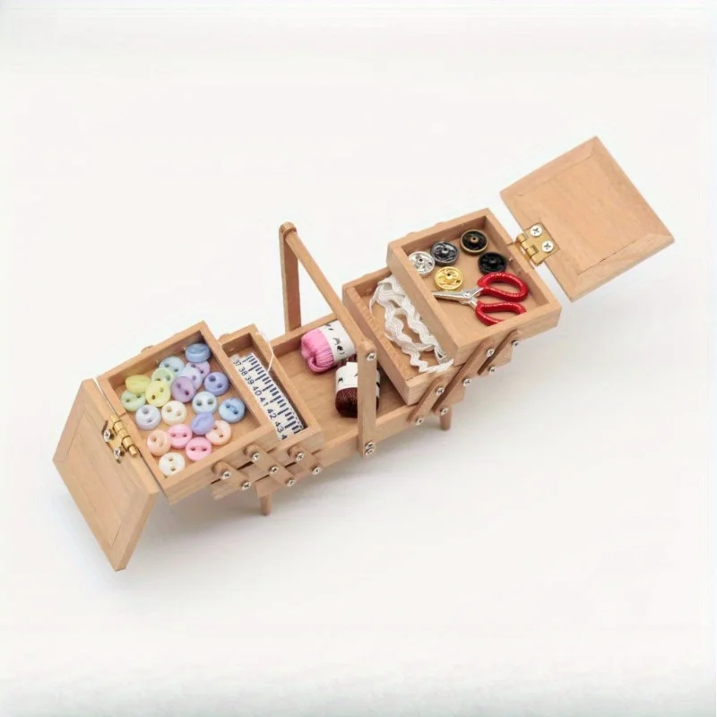 1:12 BJD OB11 Mini Dollhouse Set with Sewing Box Jewelry Box Handmade Mini Cases Decor Christmas Easter New Year Gif