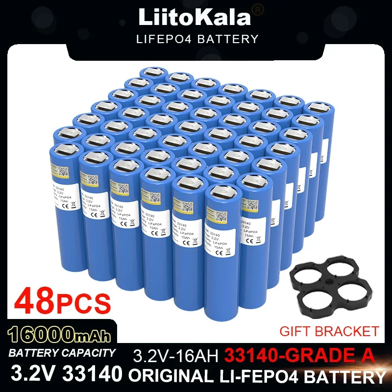 48pcs LiitoKala 3.2V 33140 16Ah lifepo4 Battery Lithium iron phosphate for 4s 12v 24v E-scooter power tools batteries duty-free