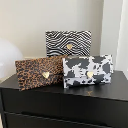 Portefeuille de grande capacité pour femme, sac à main design de luxe en PU, pochette à la mode, fermeture à monnaie, rayure de vache, sac à main imprimé léopard