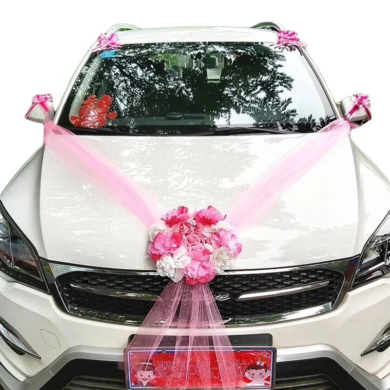 1 set di fiori artificiali per auto da matrimonio, kit di decorazioni per auto, seta romantica, ghirlanda di rose finte, fiori decorativi fai da te,