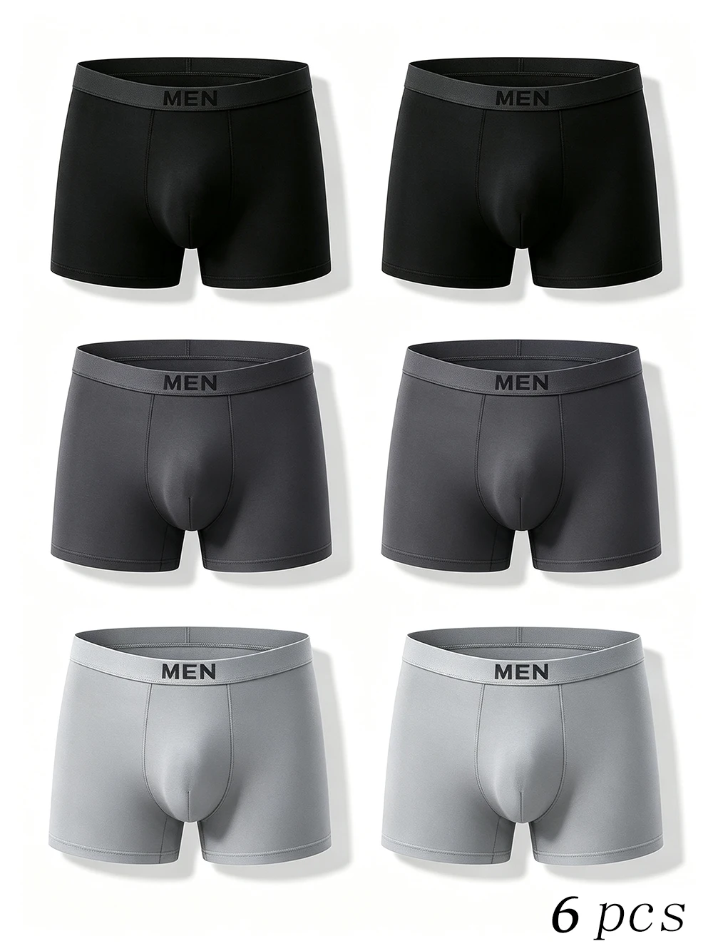 6Pcs Men's Boxer Briefs Smooth U-Pouch Design Elastic 