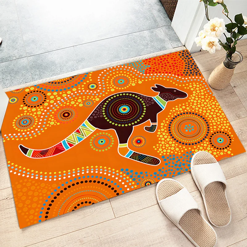VIKAMA Aboriginal Kangaroo Area Rug Australian Ethnic Dot Circle Art Print Non‑Slip Washable Soft Carpet for Living Room Bedroom