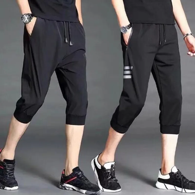 Zomer Trendy Ijs Zijde Grote Maat Dunne Zeven Voet Broek Casual Heren Strand Acht Voet Midden Broek Sport orts Qui Dry