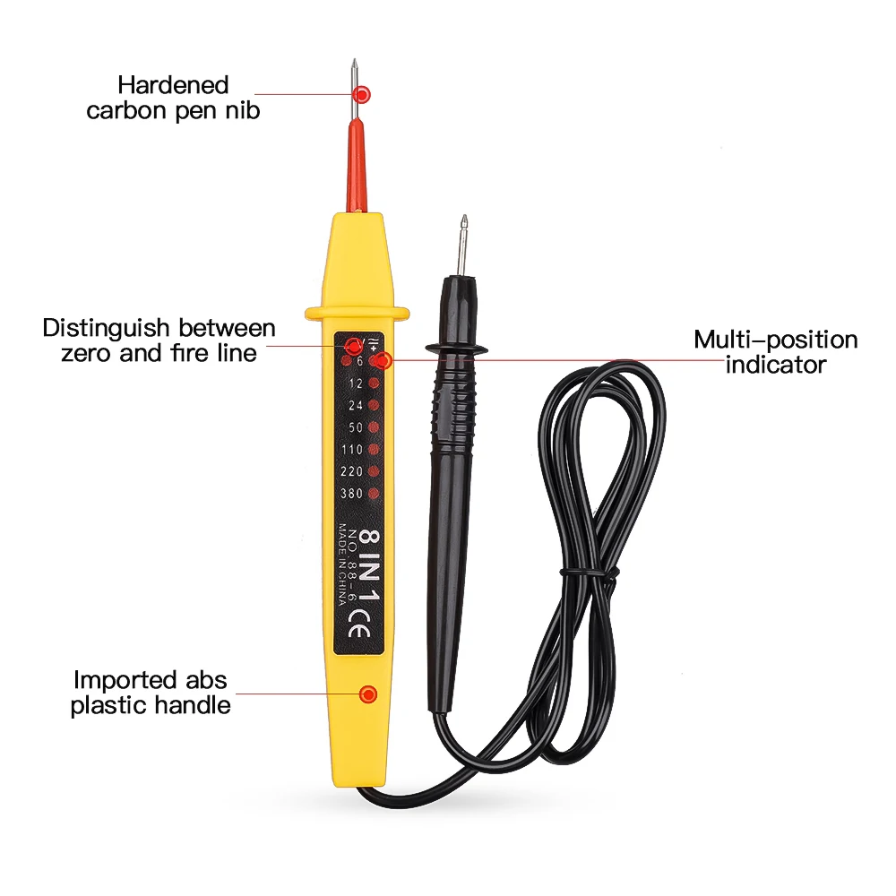 Imagem -06 - Auto Detector Elétrico de Caneta Display de Indução com Luz Led Ferramenta de Teste de Eletricista Testador de Tensão 8-em1 ac dc 6380v