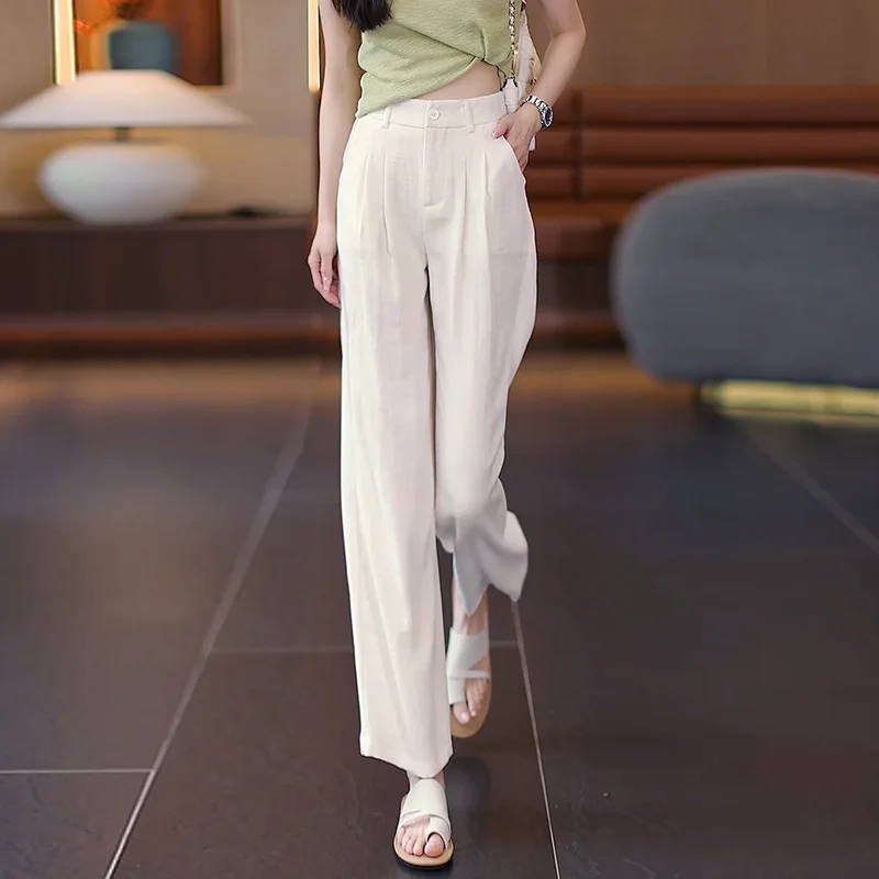 

Comfortable Commuter Straight-Leg Pants for Women Summer High-Waisted Loose Draped Versatile Nine-Point Casual Pants