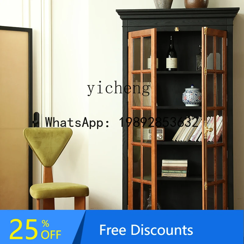 TT solid wood medieval Nanyang French style bookcase glass door living room study wine cabinet