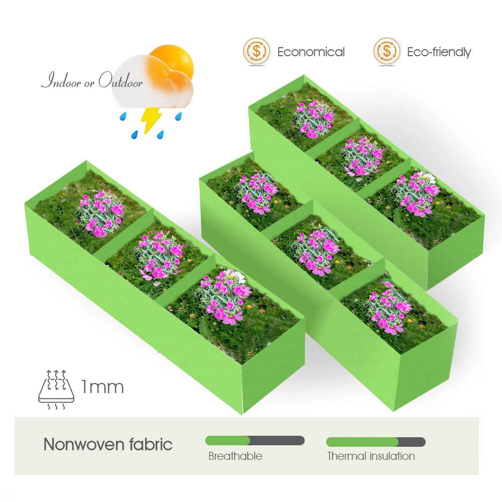 90x30x20cm Rectangle 3Grid Fabric Grow Bags Raised Garden Bed with Handle for Indoor Outdoor Flower Vegetable Potato Plants Pots