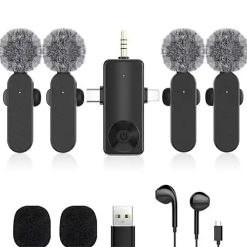 One to four wireless lair microphone compatible with Apple, Android, camera, computer, ultra-low delay, for short video creatio