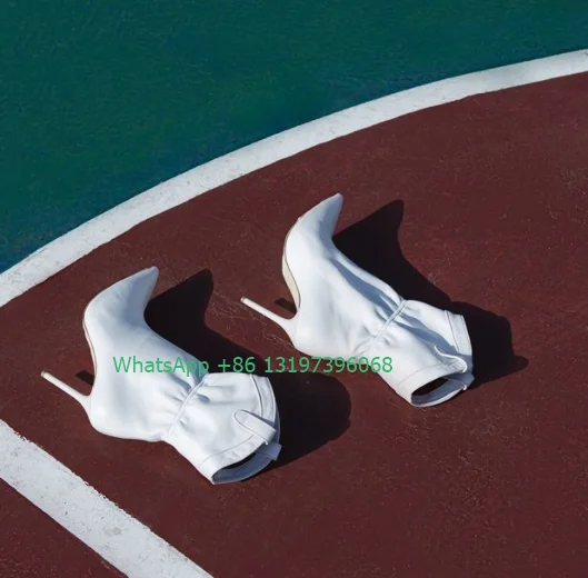 

Lady white PU calf boots sexy pointed toe boots stiletto heel party shoes banquet daily dress high heels footwear size