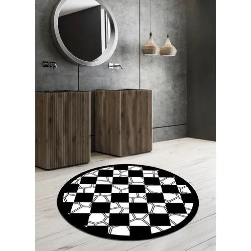 Ardizayn Checkerboard Pattern 120x120 cm Slip-Resistant Not Peel Leather Outsole Round Bath Mat