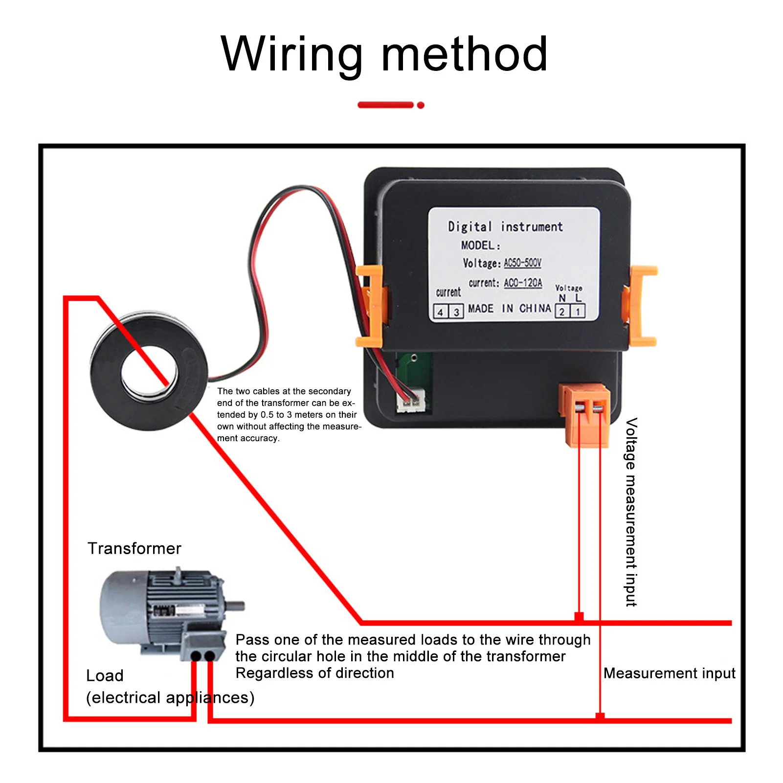 AC50-500V 0-120A Digital Display Voltage Ampere Frequency Meter Voltmeter Ammeter Hertz 72*72mm AC Voltage Current Meter