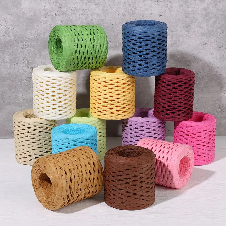 200m Colored Decorative Rope Hand Braided Raffia Paper Rope Environmentally Baking Packaging Belt Rope For DIY Weaving Hats Bags