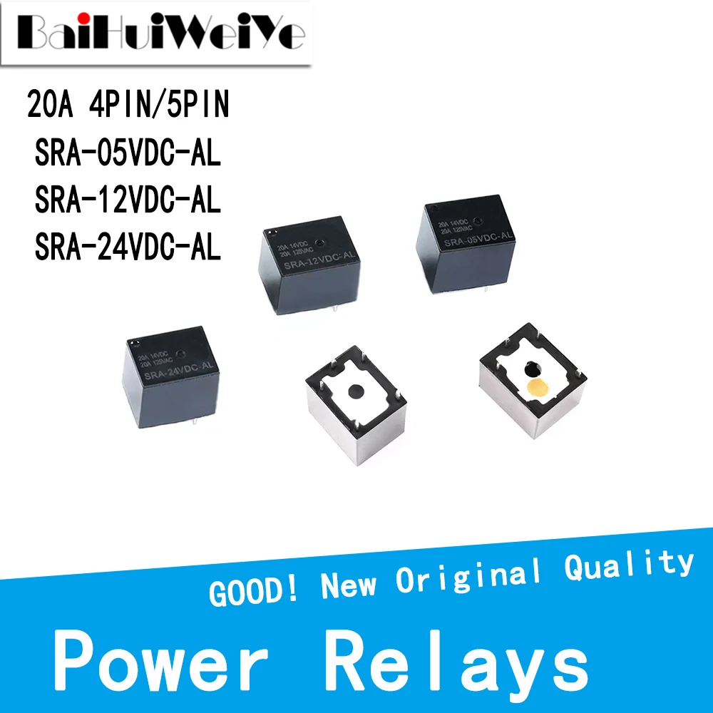 

5V 12V 24V 20A DC Power Relay SRA-05VDC-AL SRA-12VDC-CL SRA-24VDC-CL 4Pin 5Pin PCB Type In Stock Black Automobile Relay NEW