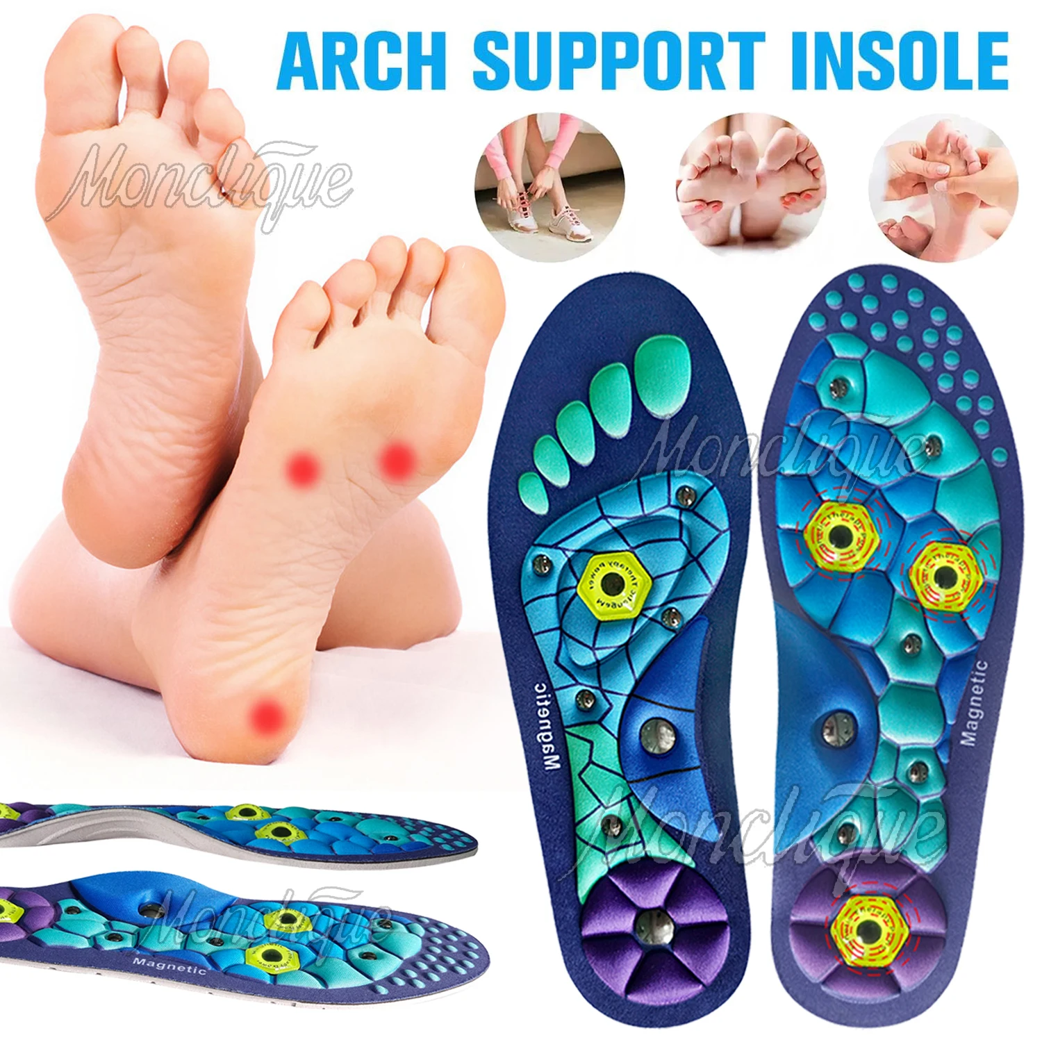 

Sport Insoles Acupressure Magnetic Insoles Outdoor Running Shock Absorption Shoes Pads Arch Support Breathable Technology Design