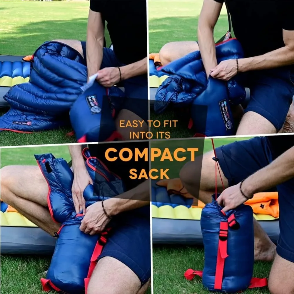 حقيبة نوم مدمجة خفيفة الوزن 650 قابلة للطي للمشي لمسافات طويلة وحقائب الظهر، تصنيف درجة حرارة 32-50 فهرنهايت، 27 أونصة خفيفة الوزن