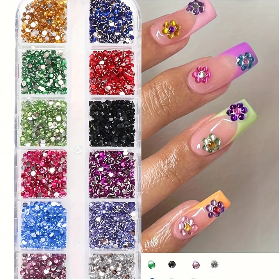 12 compartimentos de cristales brillantes para arte de uñas, piedras planas para decoración versátil, adornan uñas, zapatos, bolsos de maquillaje 5