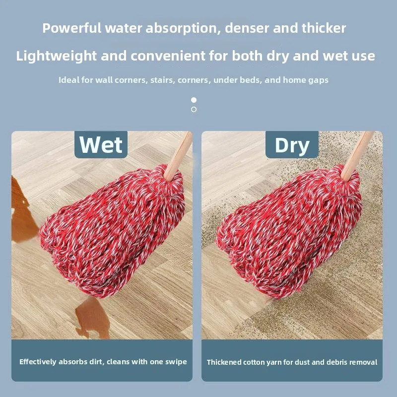 Traditional Wooden Pole Cotton String Mop Old Style Towel Broom Durable Cleaning Tool for Property Management And Schools