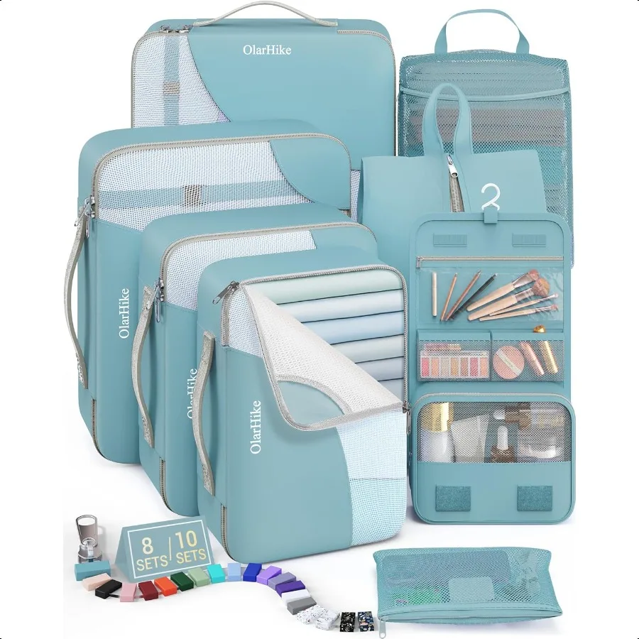 

8 Set Packing Cubes for Travel Gifts for Women Mom AntiTearing Suitcase Organizer for Lage with Shoe Hanging Toiletry Bag Vacat