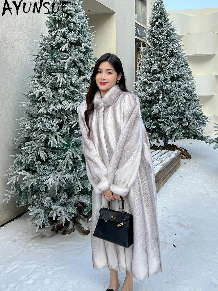 Ayunsue casaco de pele de vison natural mulher luxo 2025 novo inverno de alta qualidade casaco de pele real roupas femininas vison inteiro Шу onder Ж misce
