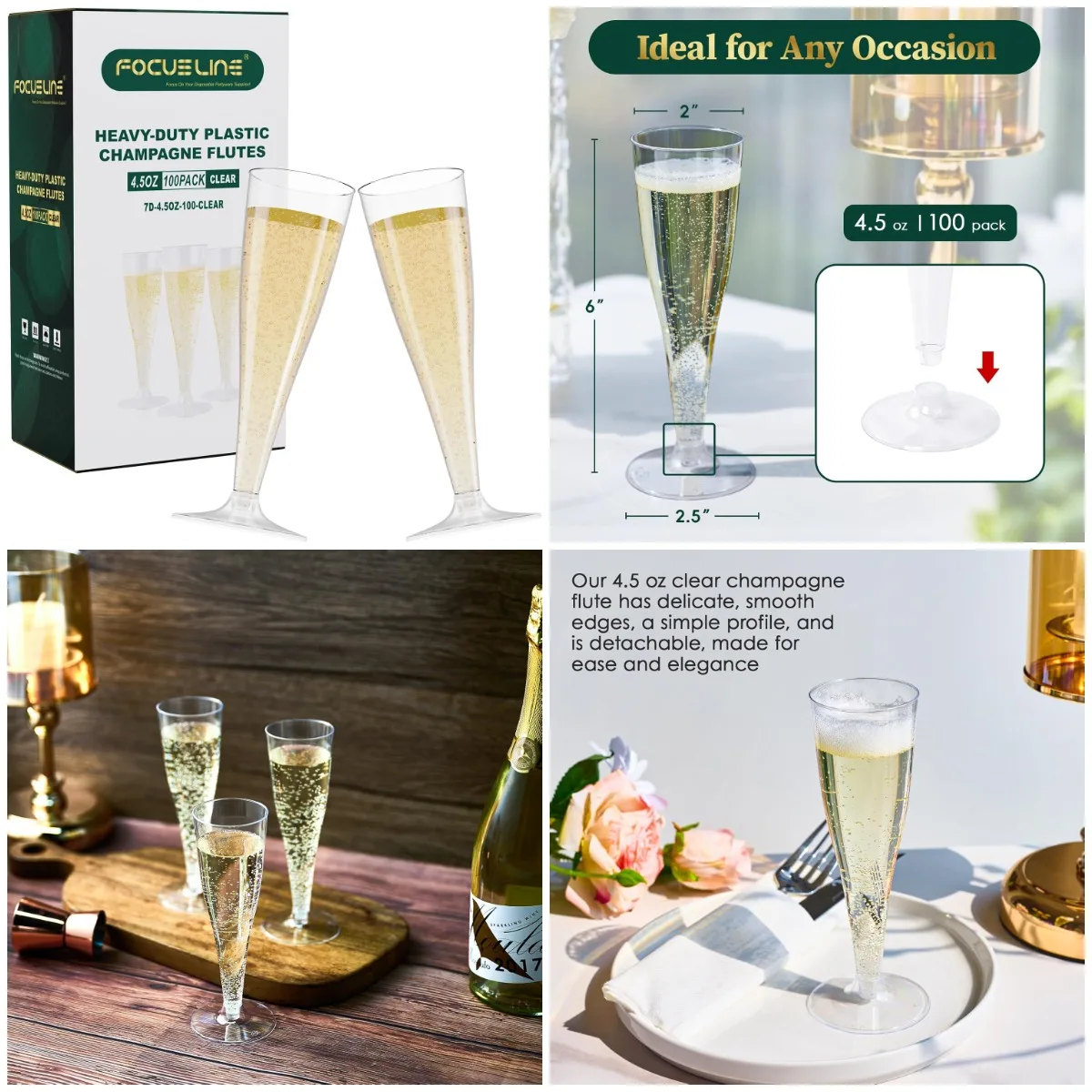 

100 упаковок 4,5 унции, прозрачные пластиковые флейты для шампанского, одноразовые стаканы для тостов для свадебной вечеринки