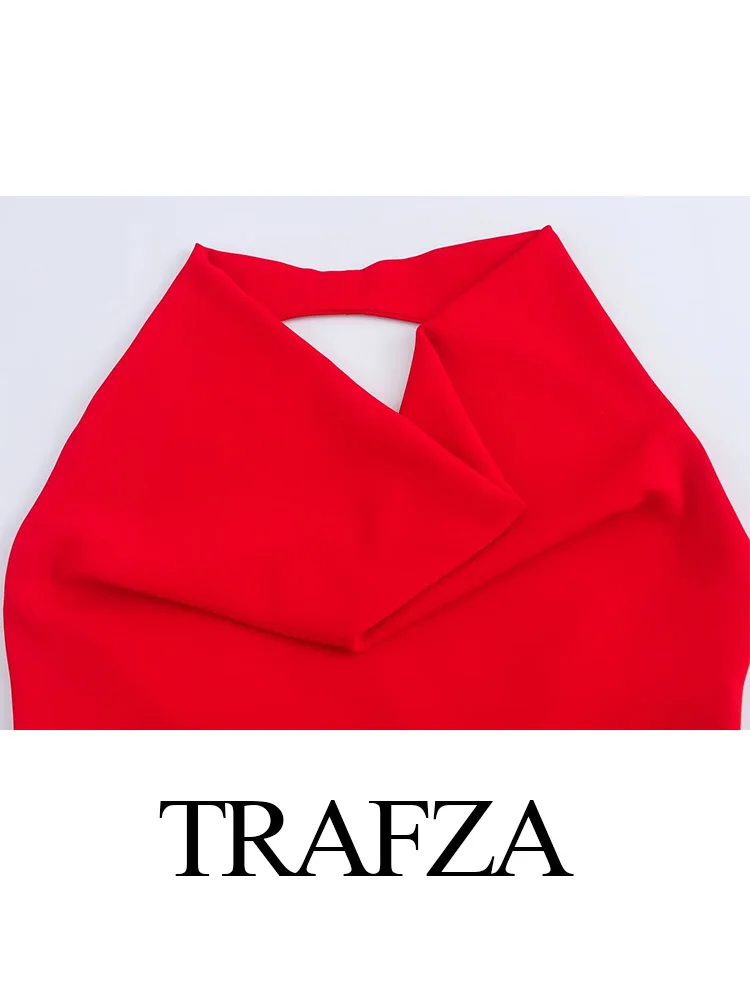 Trafza verão moda feminina vestido longo pendurado pescoço colarinho sem mangas sem costas split hem midi vestido de praia feminino mujer