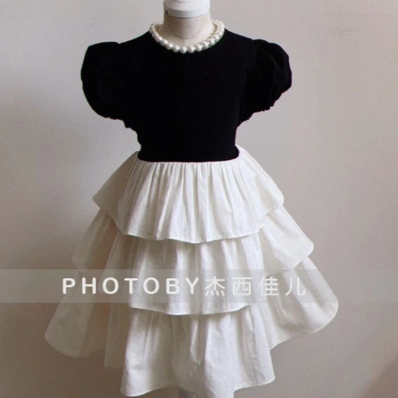 

Girl Skirt 2025 Summer New Children's Clothing Korean Style Girl Baby Fashion Bubble Sleeve Cake Dress Casual Simple Daily