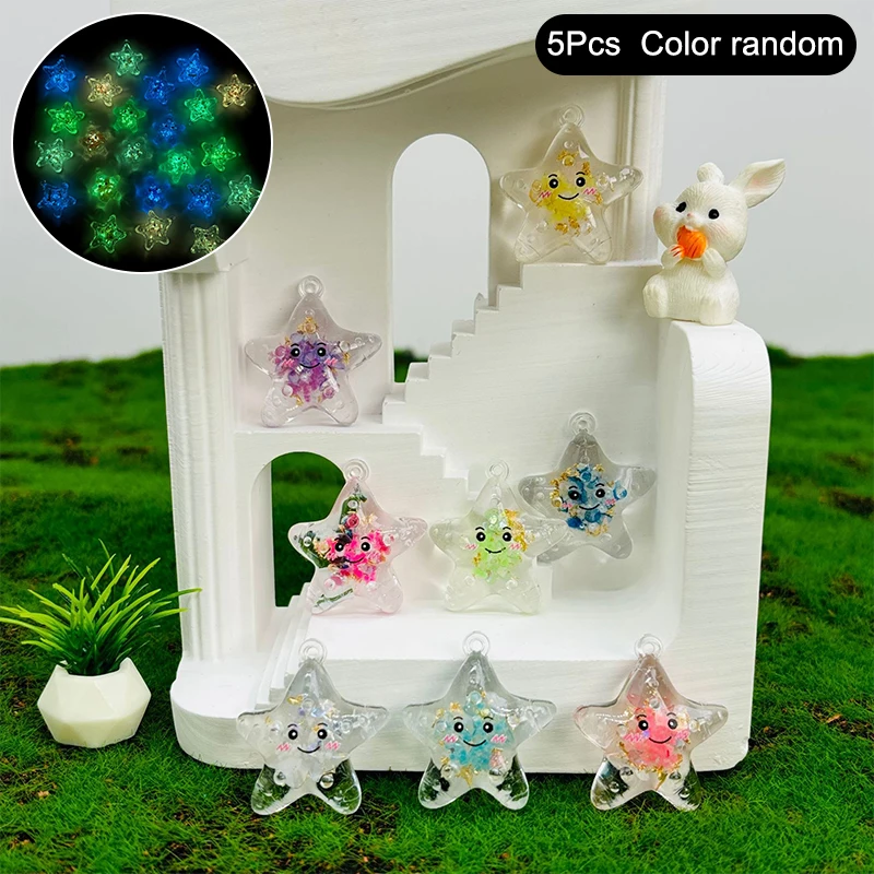 5Pcs Cute Cartoon Starfish Luminous Glitter DIY Trendy Cream Gel Keychain Bag Pendant Kids Gift