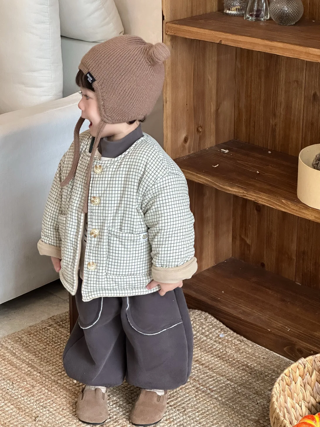 2025 Winter New Children Long Sleeve Plaid Coat Plus Velvet Thick Boys Warm Jacket Infant Girl Cotton Padded Jacket Baby Clothes