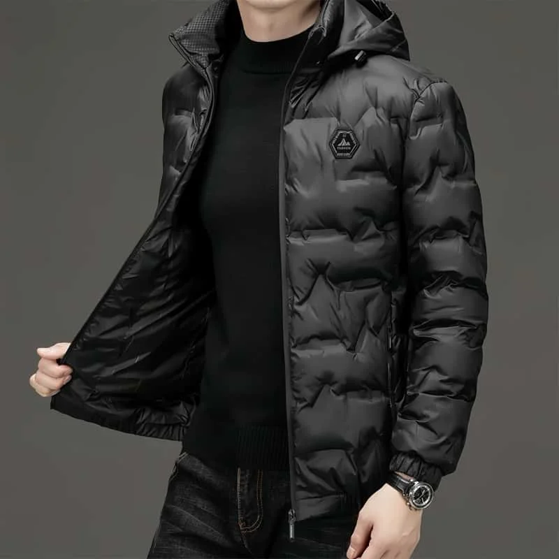 

COMXZ Black Gold Cotton Jacket Men 2025 New Graphene Thick Cold Proof Warm Hooded Pike Coat Outdoor Casual Winter Cotton Jacket
