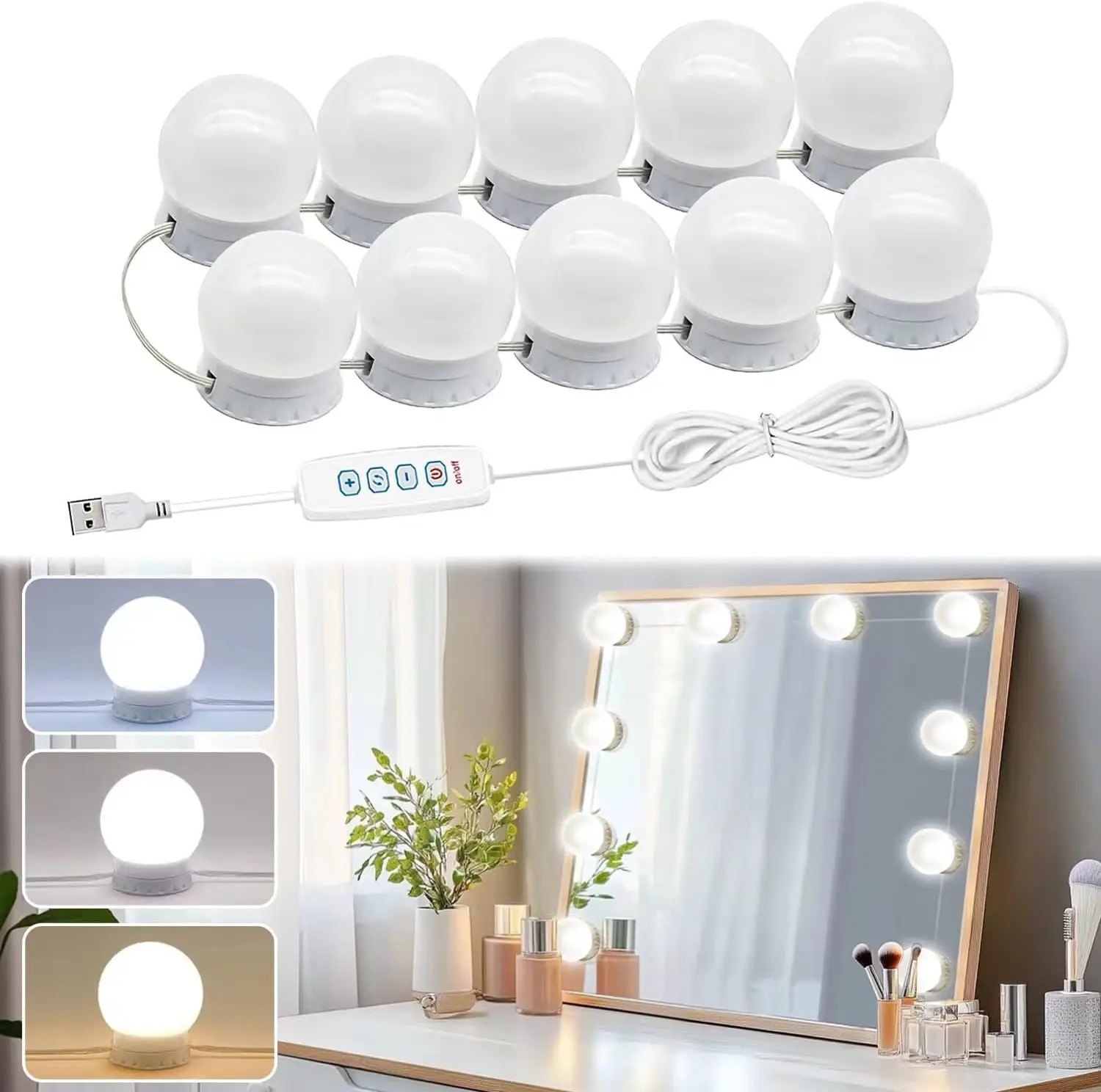 D2 LED Detachable Bulbs Professional Makeup Mirror Lamp USB Power Cosmetic Mirror Light Hollywood Dressing Table Vanity Lights