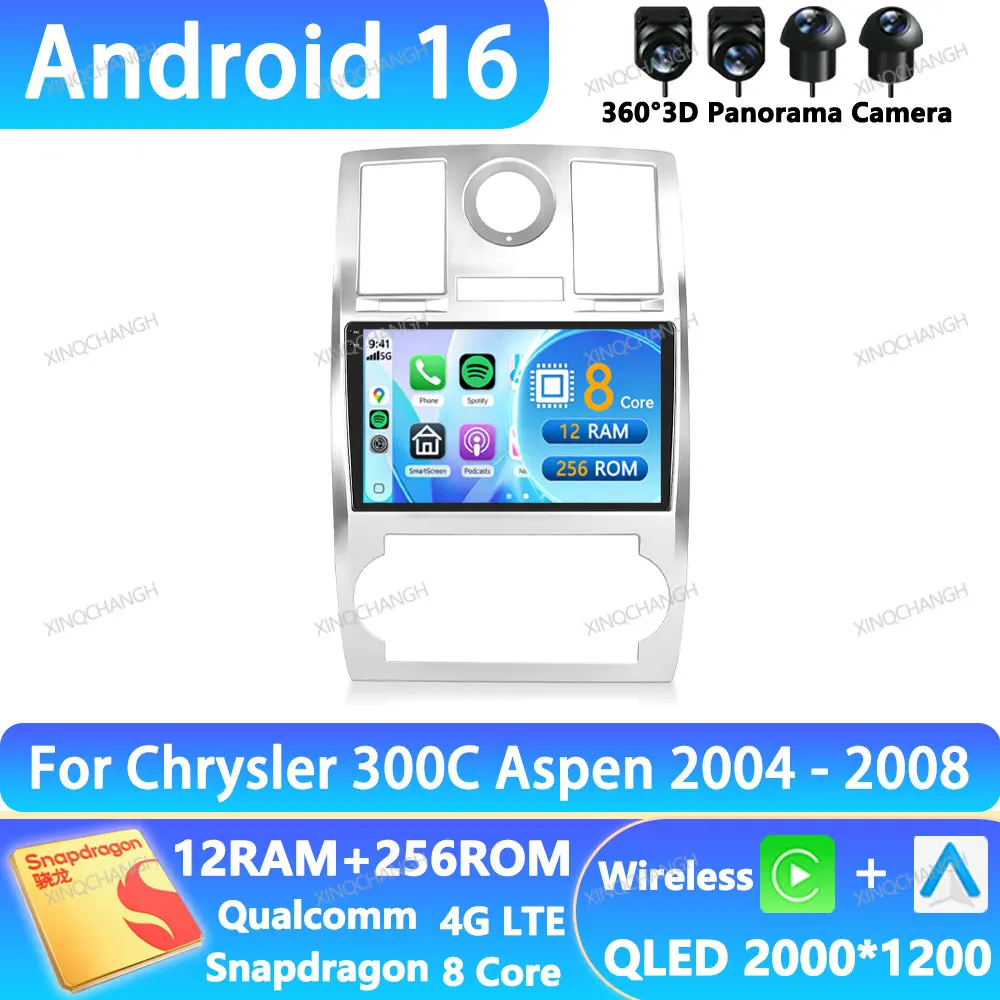 Radio para Auto Android 16 para Chrysler 300C Aspen 2004 - 2008 Reproductor Multimedia de Video QLED Qualcomm 4G WIFI BT 2DIN GPS Navegación
