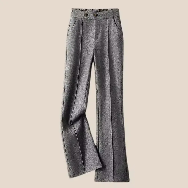 Fashion Ladies Thick Casual Straight Trousers Women Loose Pantalons Autumn Winter Female High Waist Woolen Flared Pants ﻿
