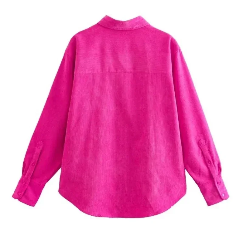 

2023 Corduroy Shirts for Women Fuchsia Button up Shirt Woman Long Sleeve Casual Blouses Women Fall Satin Shirts and Blouses